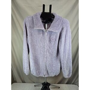 Vintage Alaska Full Zip High Neck Blue Waffle Knit Fleece Lavender Size Large L
